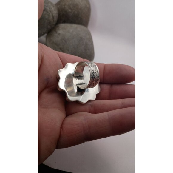 Pietersite Turquoise Cluster Ring Size 7 Statement Wide Hand Stamped Band - Picture 7 of 8